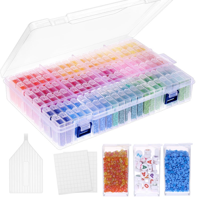SGHUO 120 Slots Diamond Painting Storage Container, 5D Diamond Accessories Embroidery Box Tools Kit for Beads, Seed, Art Craft with Funnel and Labels - Image 1